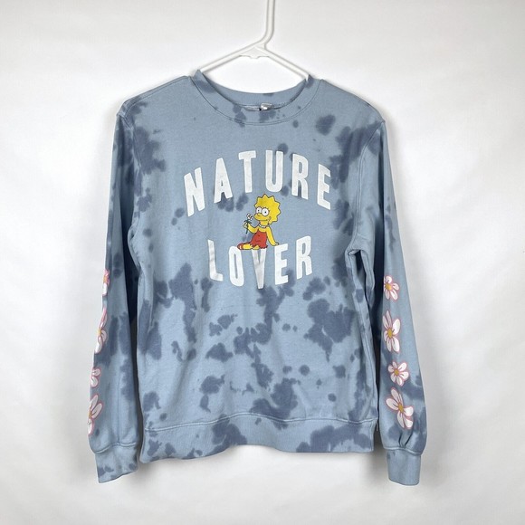 Mad Engine Women's Size XS Lisa Simpson NATURE LOVER Blue Tie Dye Sweatshirt - Picture 1 of 14